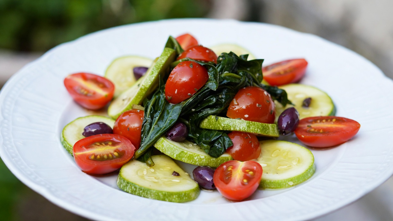 Close up of fresh locally sourced Mediterranean salad served during the retreat